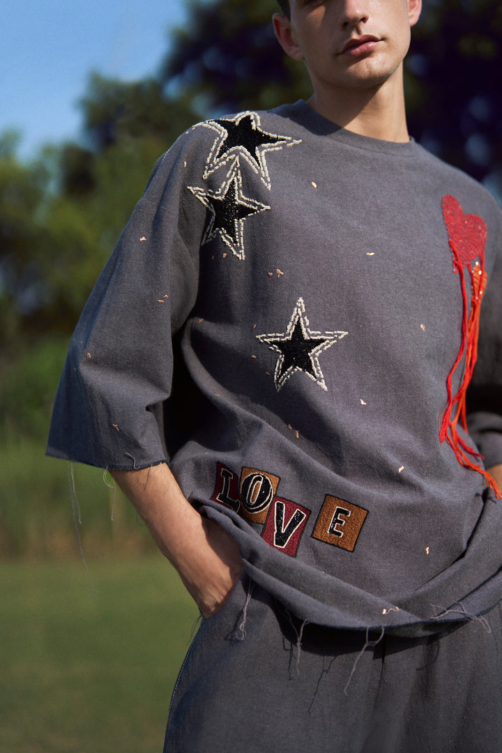 HEART AND STARS OVERSIZED T-SHIRT WITH BAGGY PANTS
