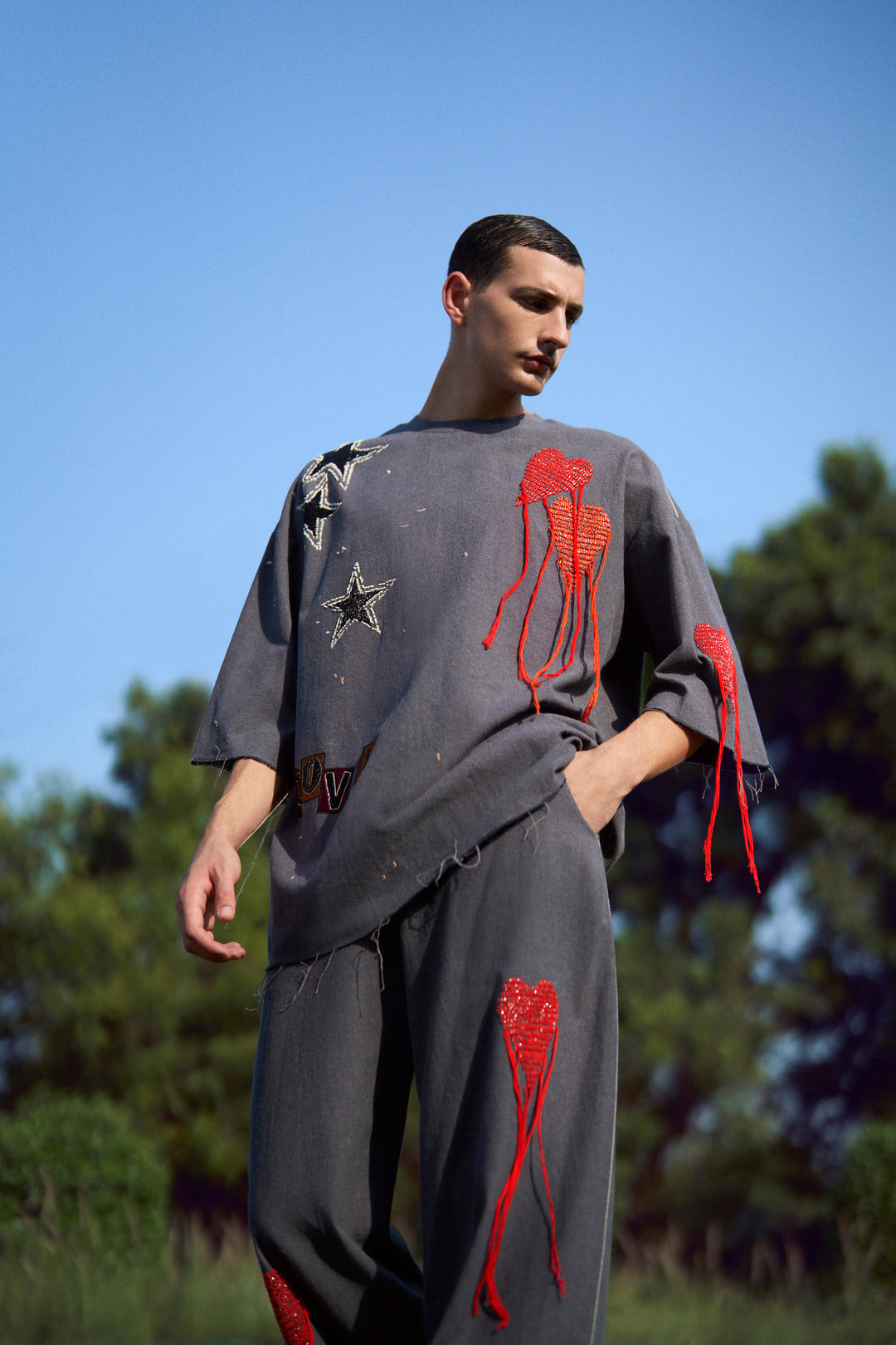 HEART AND STARS OVERSIZED T-SHIRT WITH BAGGY PANTS