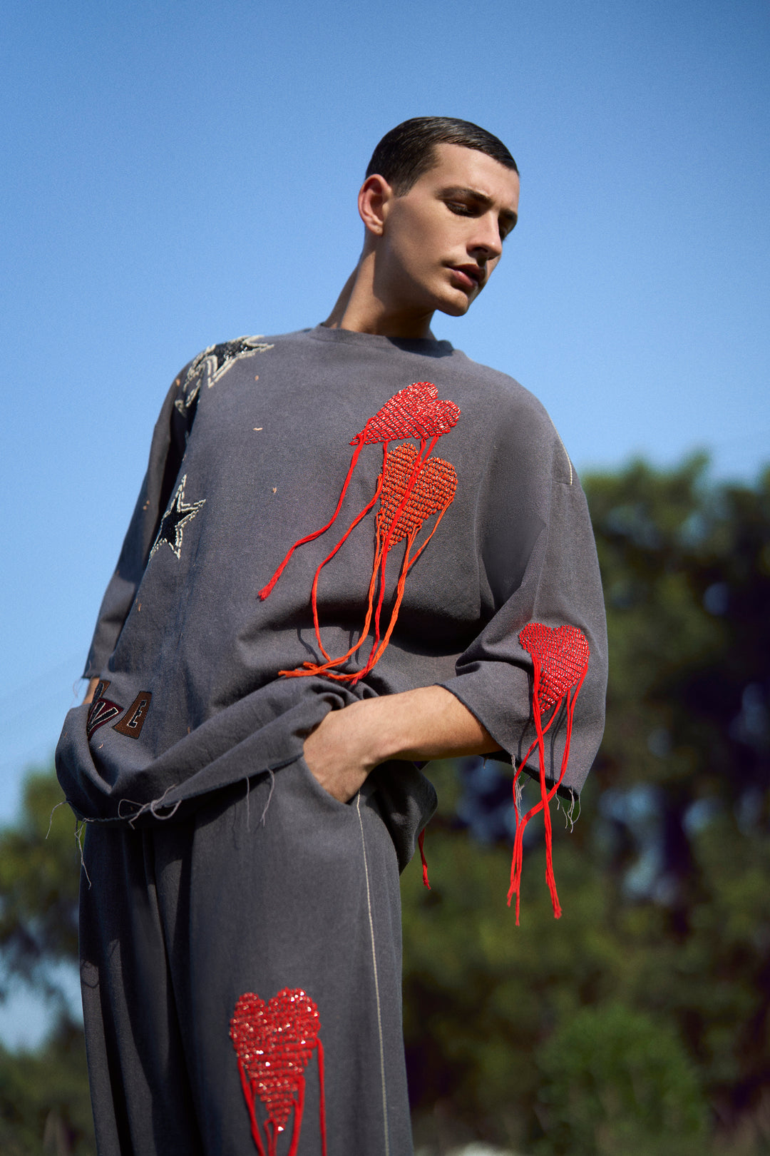 HEART AND STARS OVERSIZED T-SHIRT WITH BAGGY PANTS