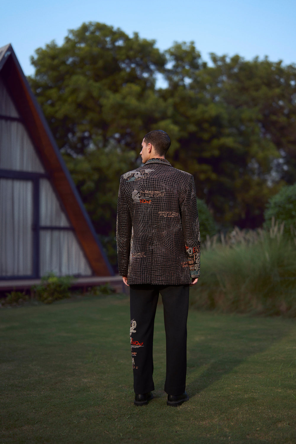 TEXT AND CHECKS BLAZER