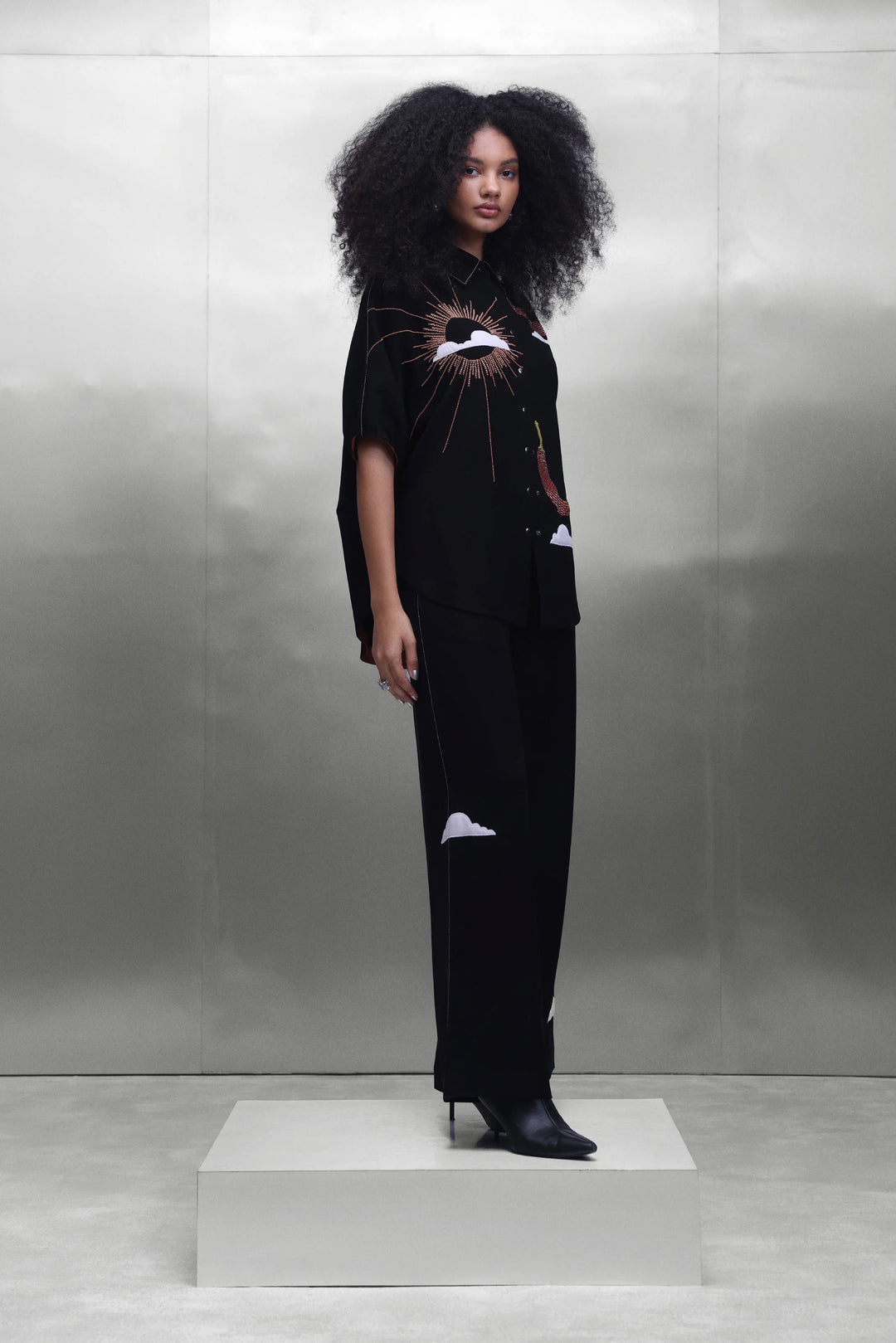SUN AND SPICE BOXY SHIRT WITH FLARED PANTS