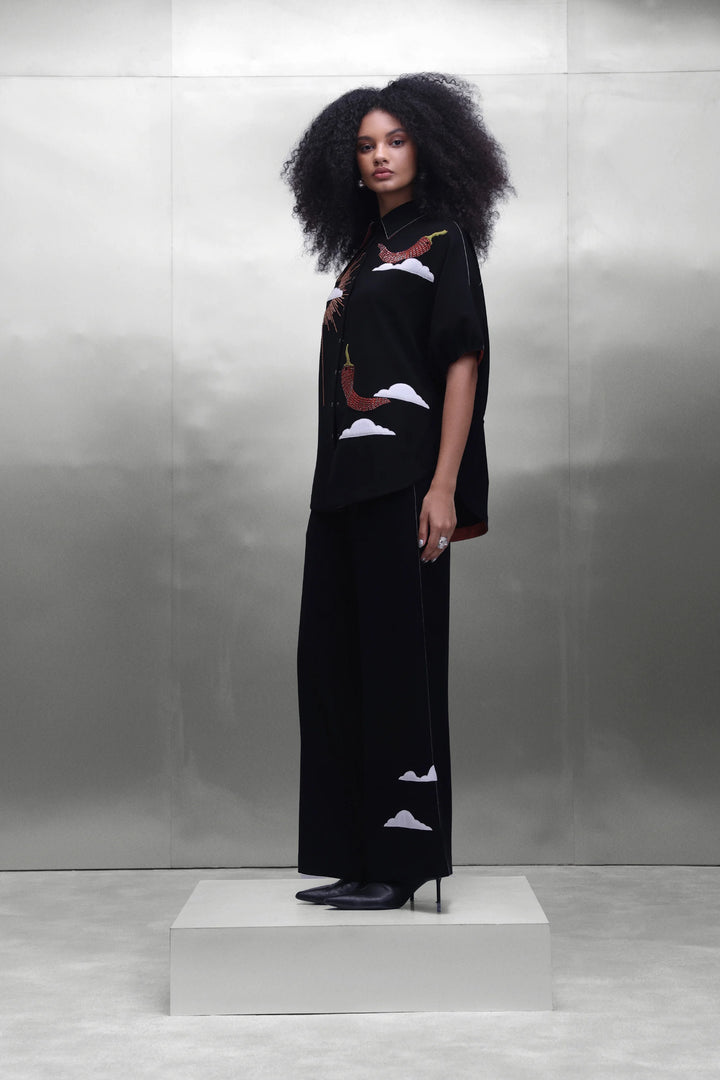 SUN AND SPICE BOXY SHIRT WITH FLARED PANTS