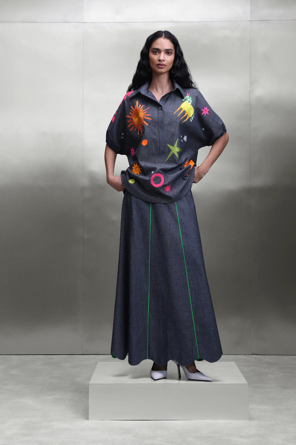 PANELLED SKIRT OF KIDOODLE BUTTON DOWN TOP