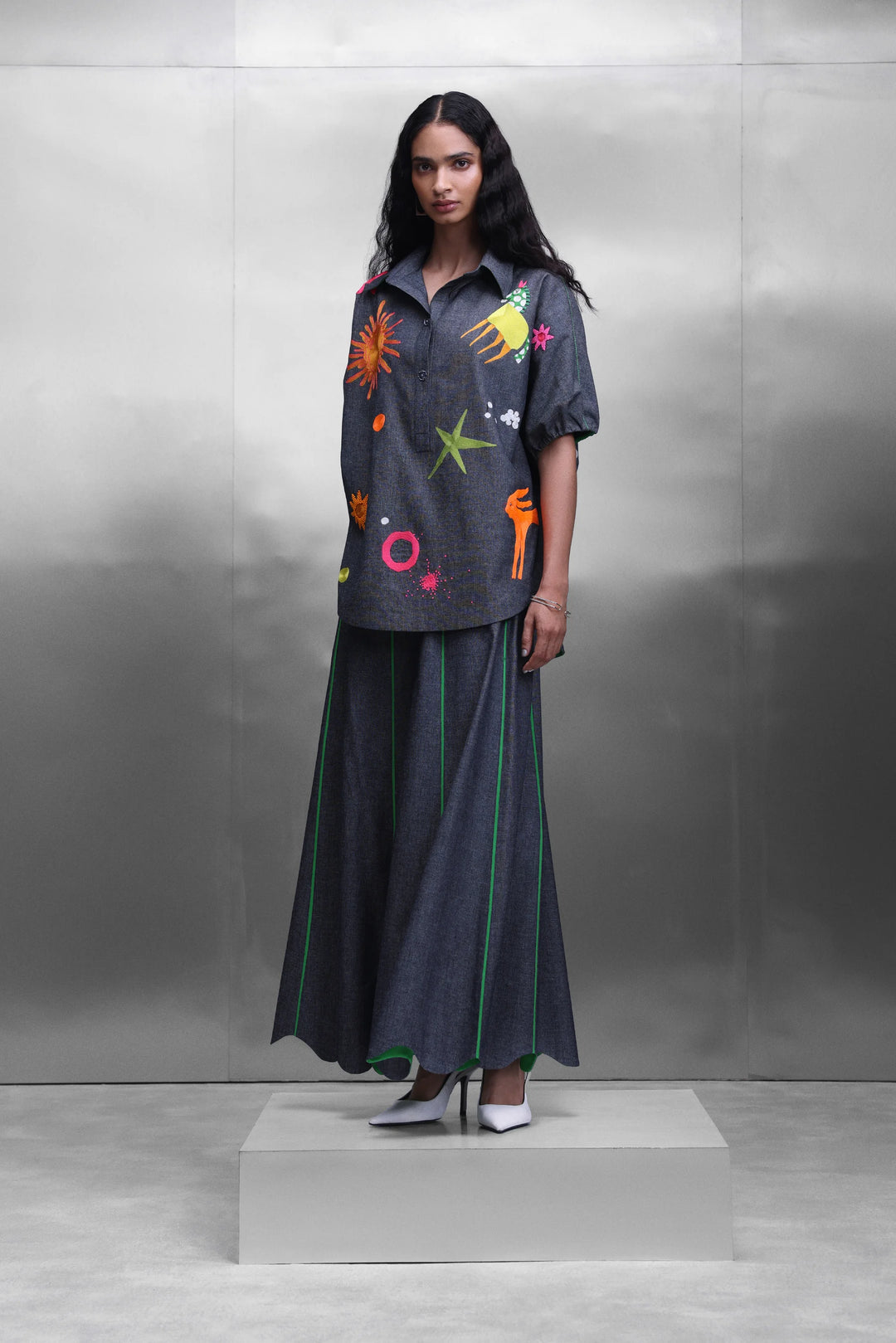 PANELLED SKIRT OF KIDOODLE BUTTON DOWN TOP