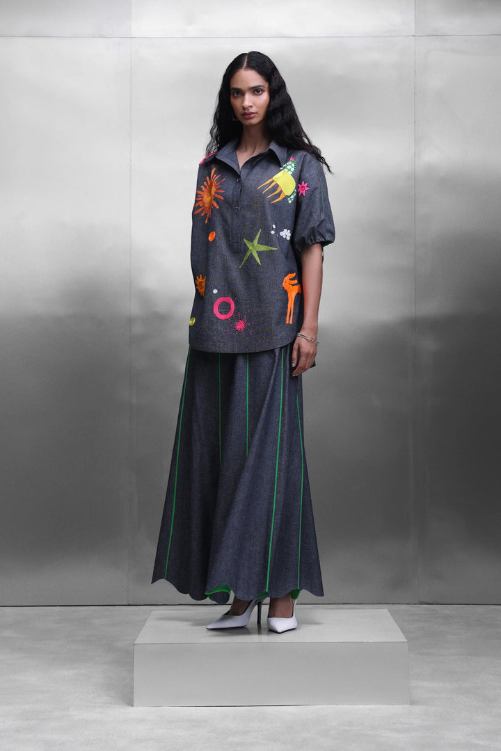 PANELLED SKIRT OF KIDOODLE BUTTON DOWN TOP