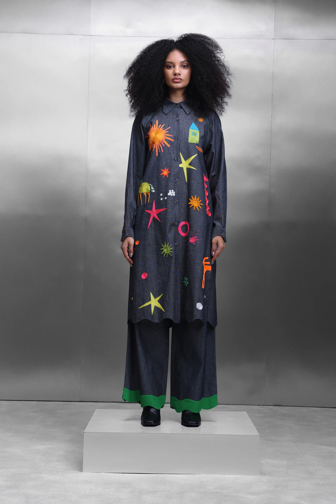 FLARED PANTS OF ( KIDOODLE RAGLYAN SLEEVE LONG SHIRT DRESS )