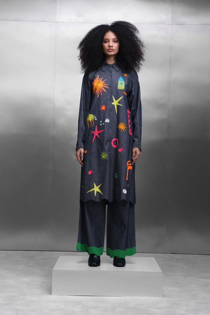 KIDOODLE RAGLYAN SLEEVE LONG SHIRT DRESS WITH FLARED PANTS