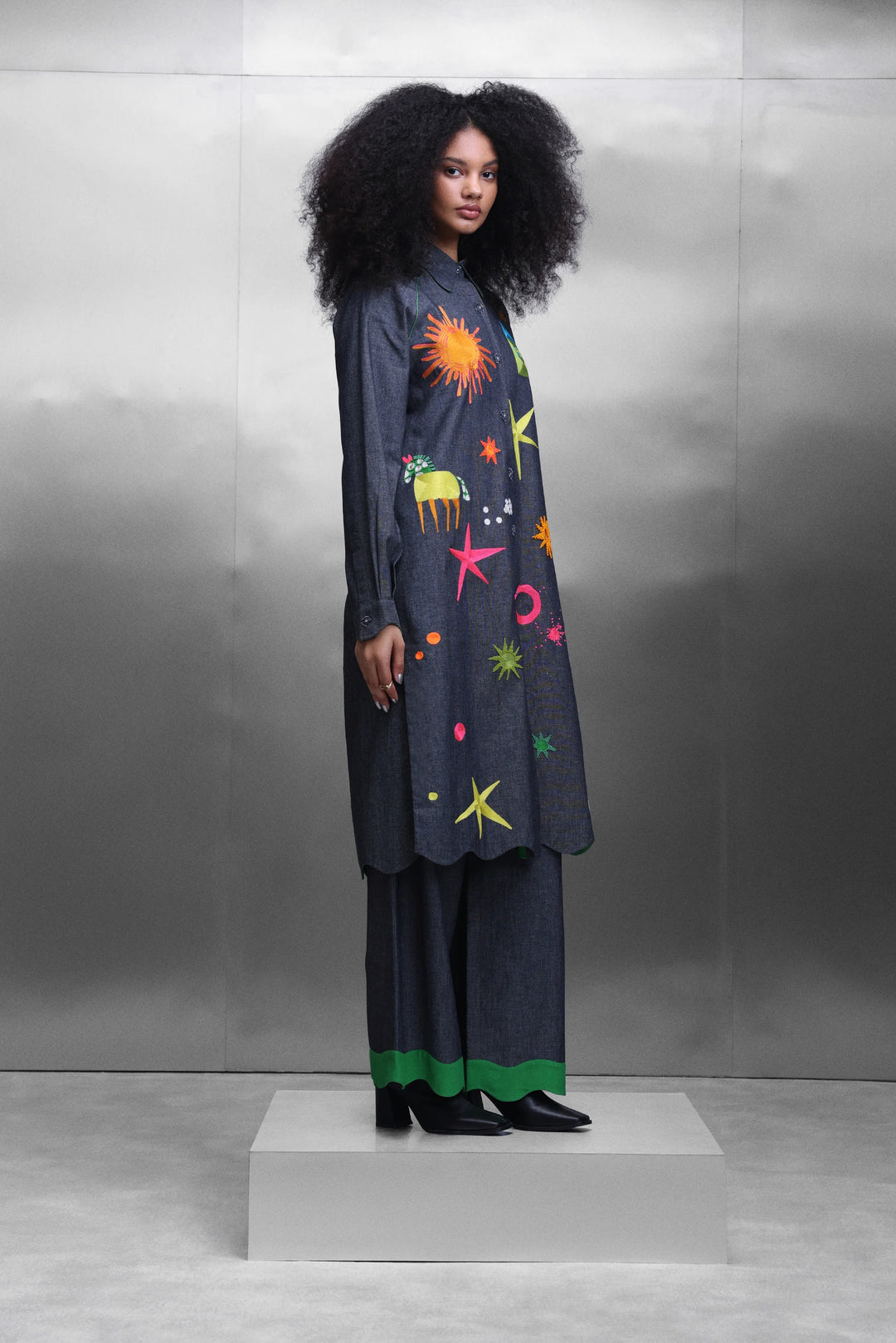 FLARED PANTS OF ( KIDOODLE RAGLYAN SLEEVE LONG SHIRT DRESS )
