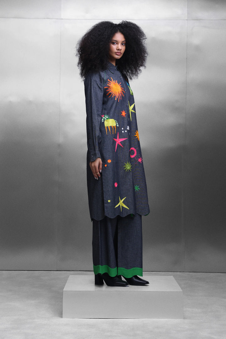 FLARED PANTS OF ( KIDOODLE RAGLYAN SLEEVE LONG SHIRT DRESS )