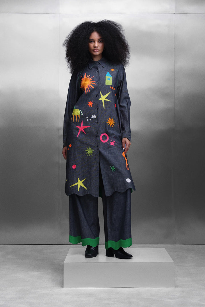 KIDOODLE RAGLYAN SLEEVE LONG SHIRT DRESS WITH FLARED PANTS