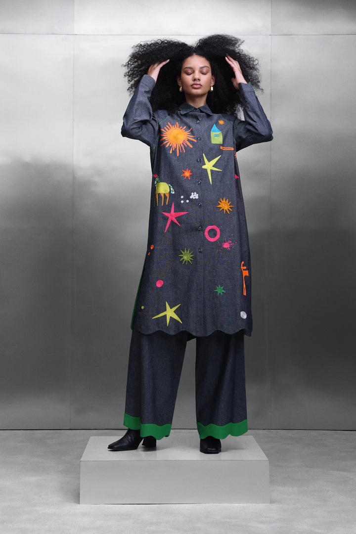 FLARED PANTS OF ( KIDOODLE RAGLYAN SLEEVE LONG SHIRT DRESS )
