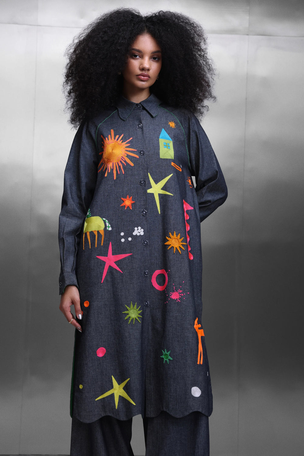 FLARED PANTS OF ( KIDOODLE RAGLYAN SLEEVE LONG SHIRT DRESS )