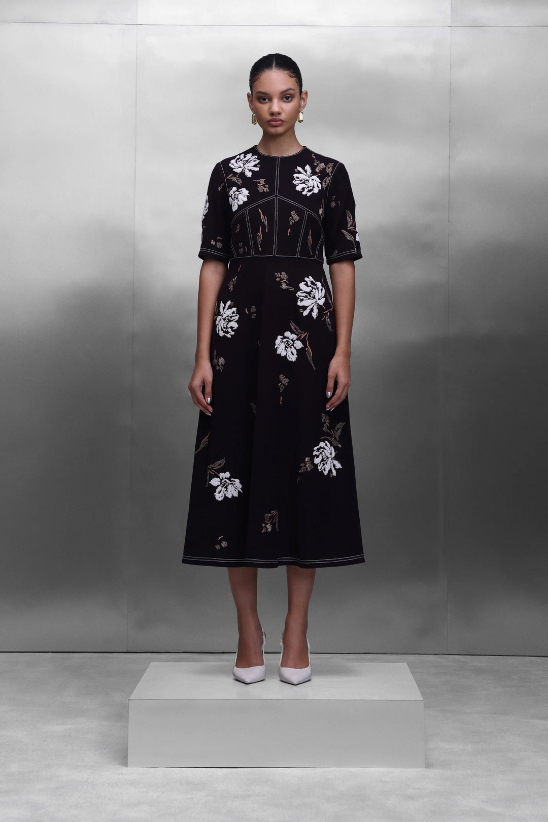 PEONIES CORSET MIDI DRESS