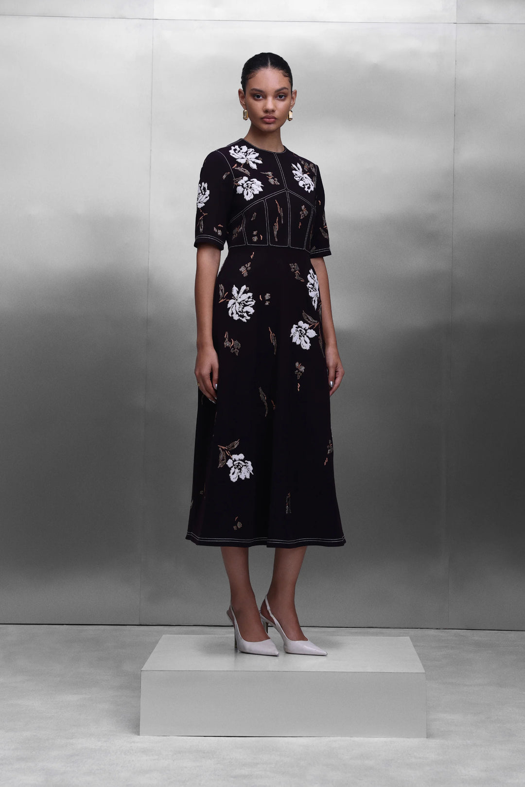 PEONIES CORSET MIDI DRESS