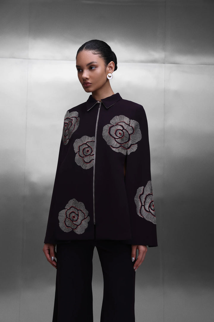 GEOMETRIC ROSES CAPE WITH BELL BOTTOM PANTS