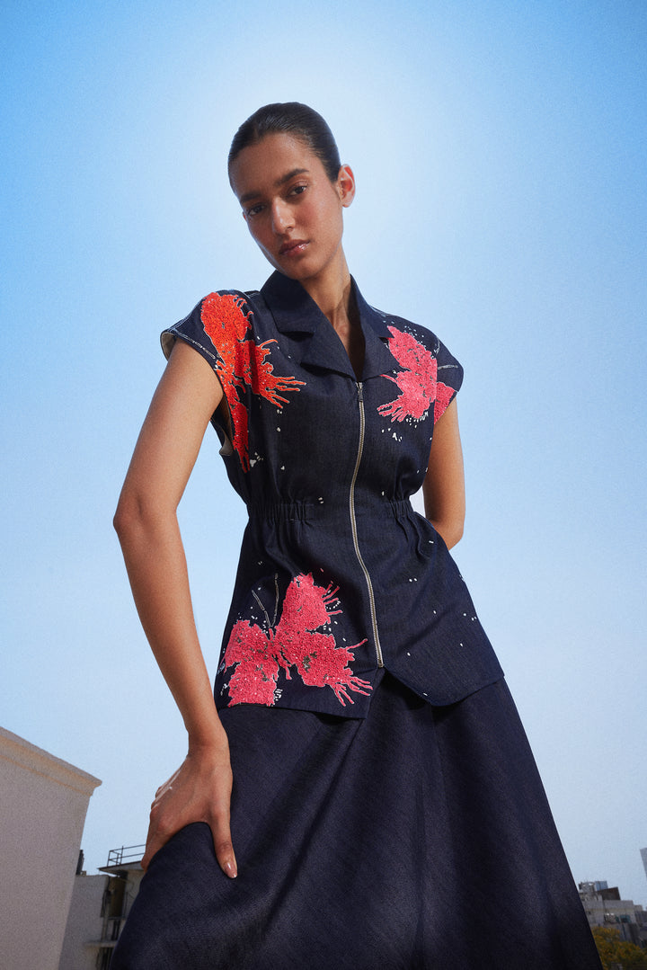 BUTTERFLY SPLASHES ROBE JACKET WITH CIRCULAR SKIRT