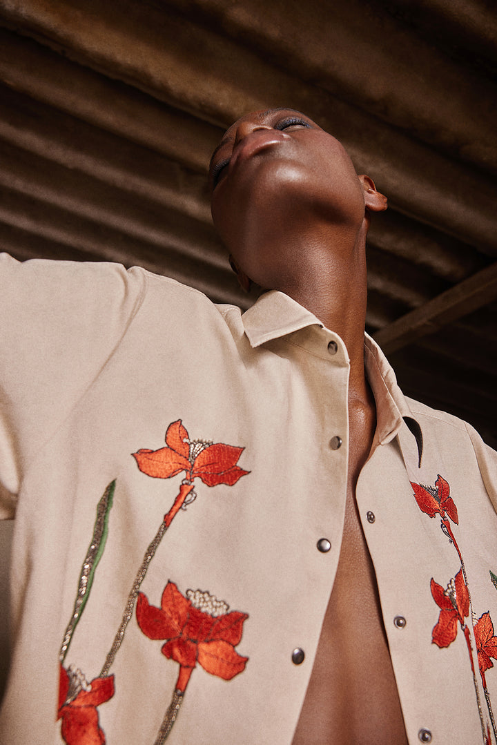 NARCISSUS GARDEN BAGGY SHIRT WITH FLARED PANTS