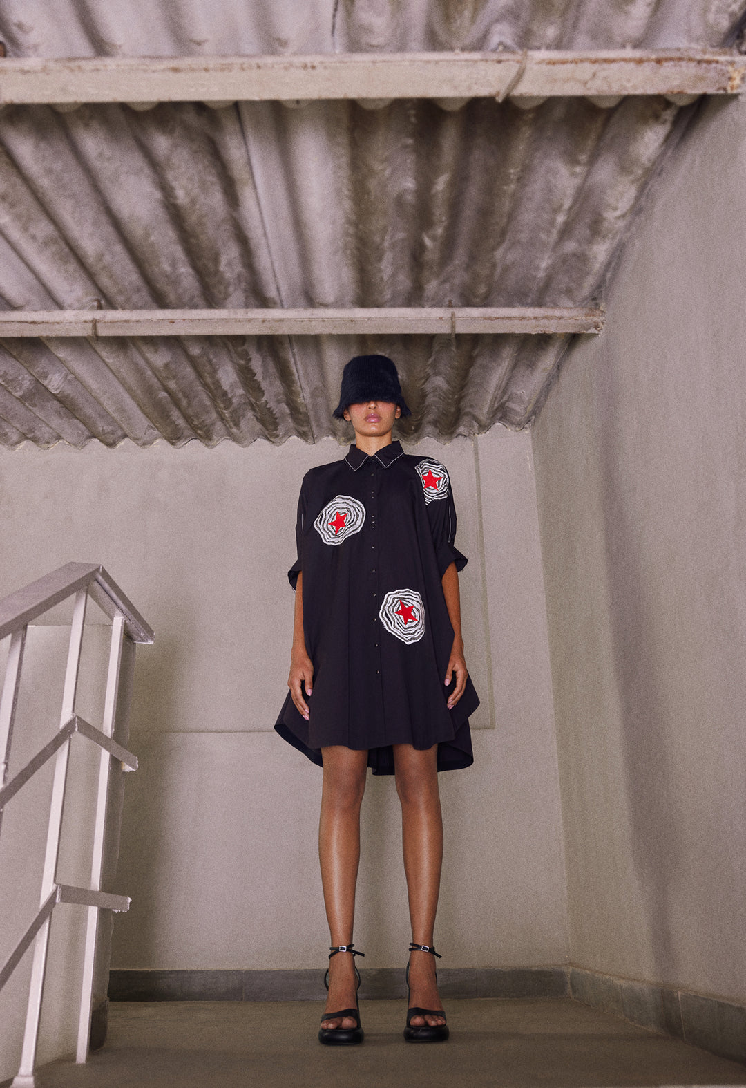 RADIANT STAR GATHERED SLEEVE SHIRT DRESS