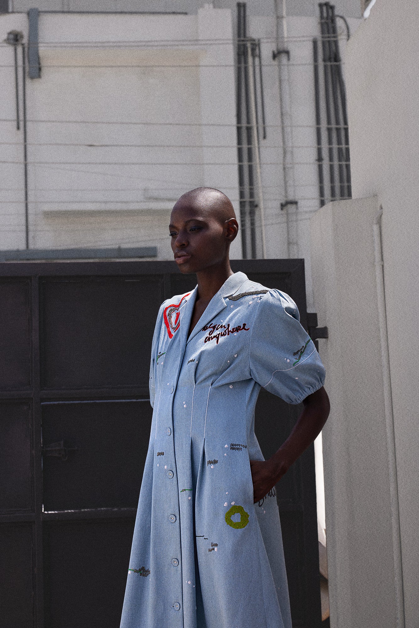 ART AND WORDS WAIST PLEATED FLARED DRESS