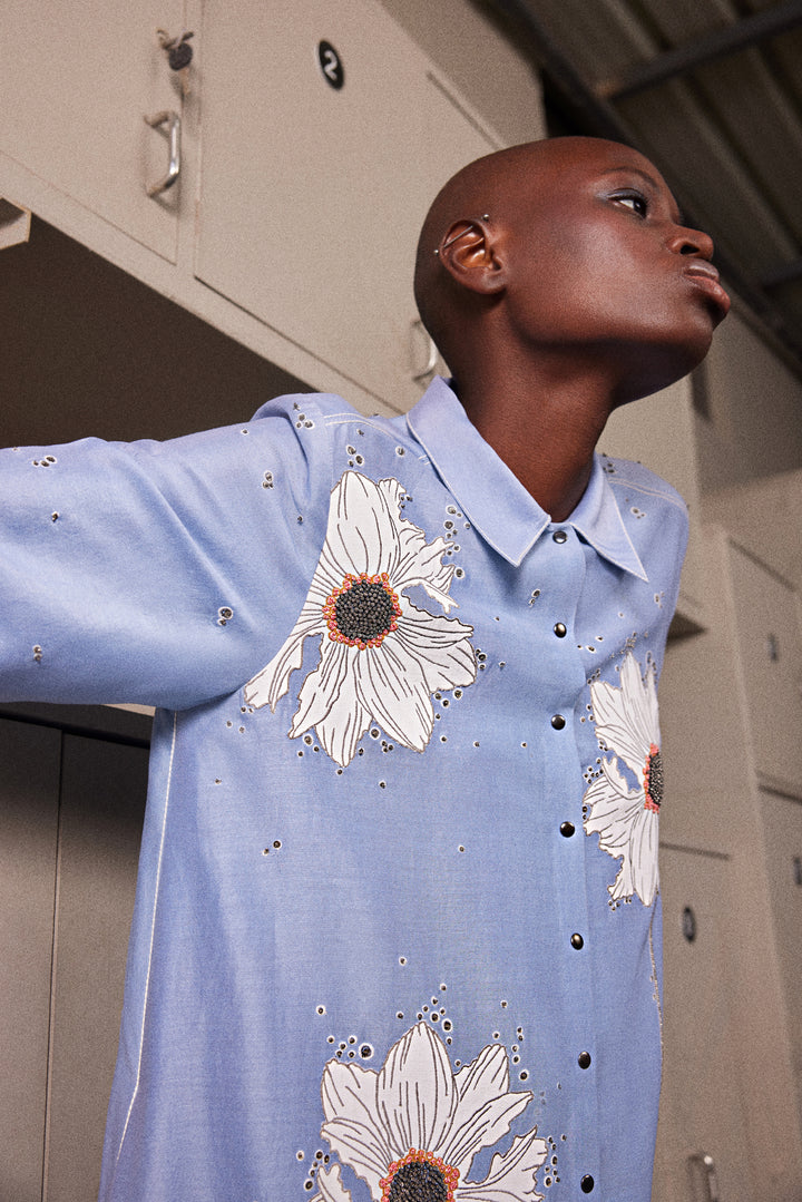 FLORAL BUBBLES A-LINE SHIRT DRESS