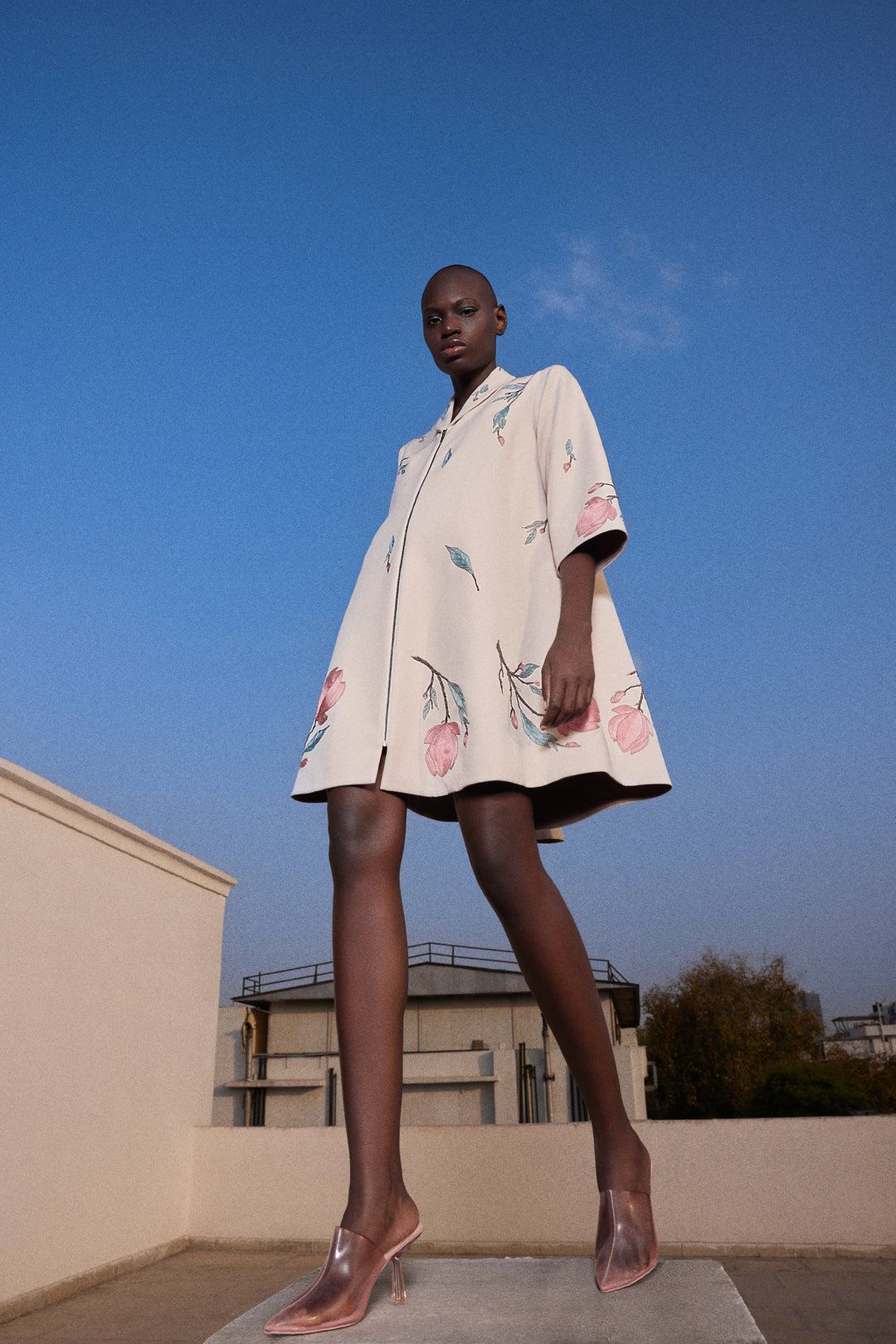 MAGNOLIA BLOSSOM SHAWL COLLAR FLARED DRESS