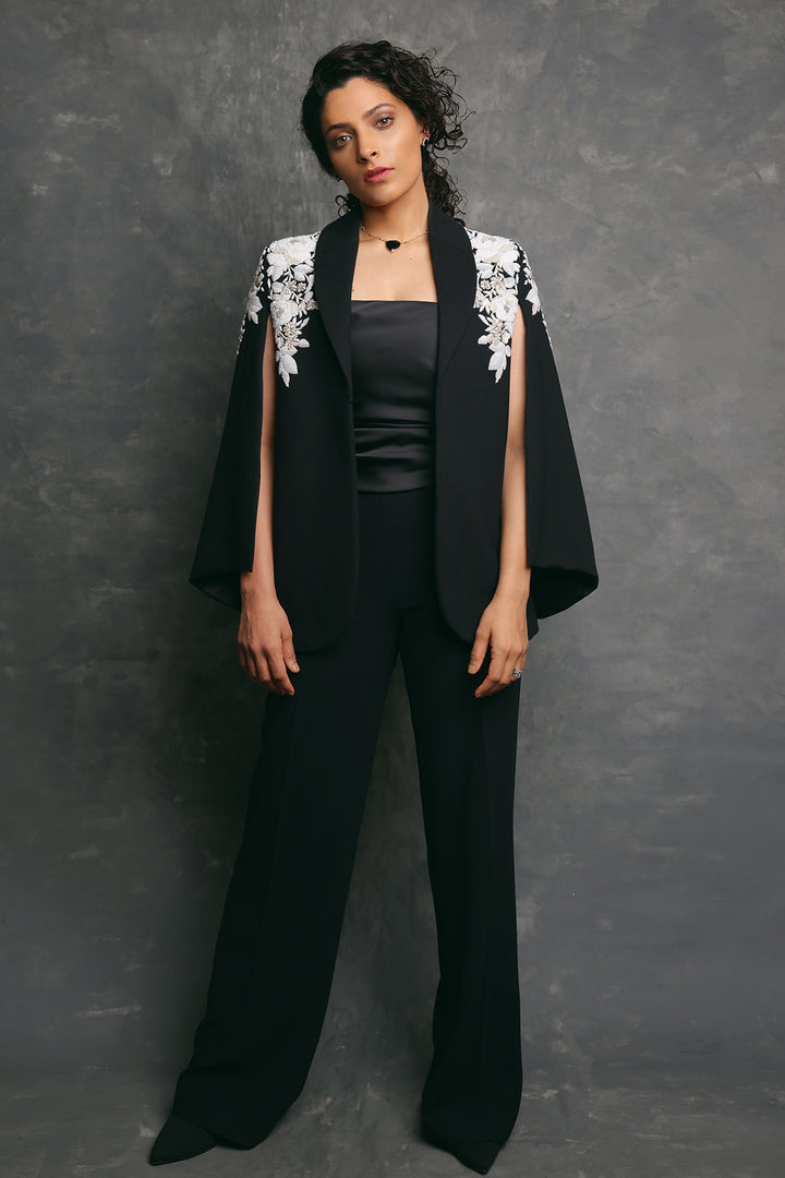 Saiyami Kher in Botanical Shoulder Cape with Straight Pants