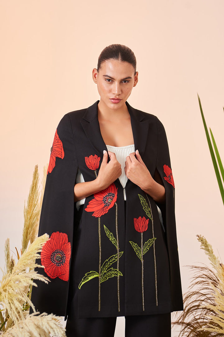 Neelu Thapa in Poppy Long Cape And Straight Pant