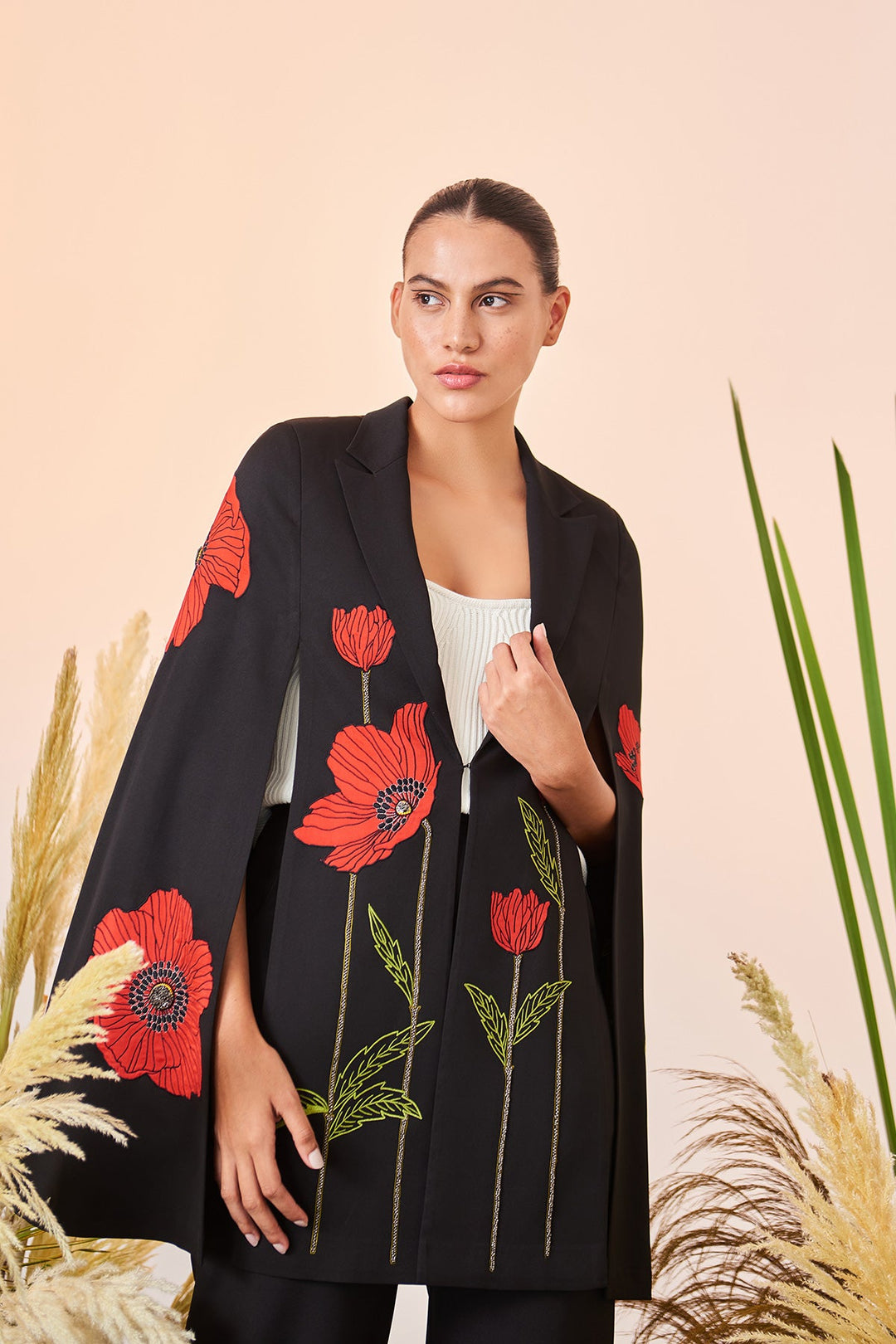 Neelu Thapa in Poppy Long Cape And Straight Pant