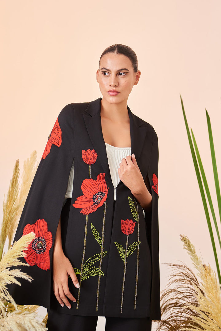 Neelu Thapa in Poppy Long Cape And Straight Pant
