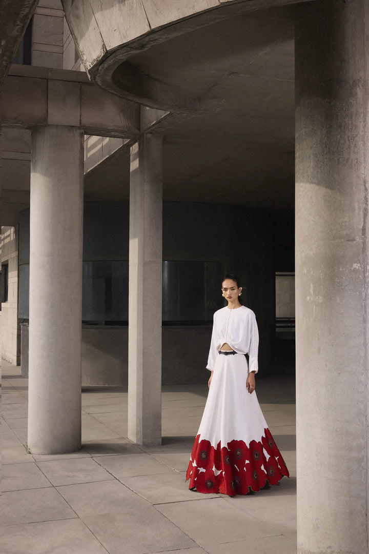 POPPY BORDER STATEMENT SKIRT WITH BLOUSE