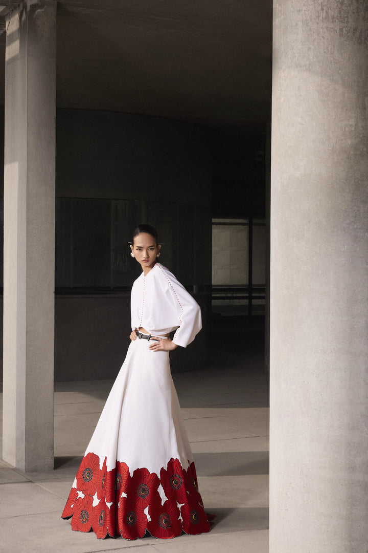 POPPY BORDER STATEMENT SKIRT WITH BLOUSE