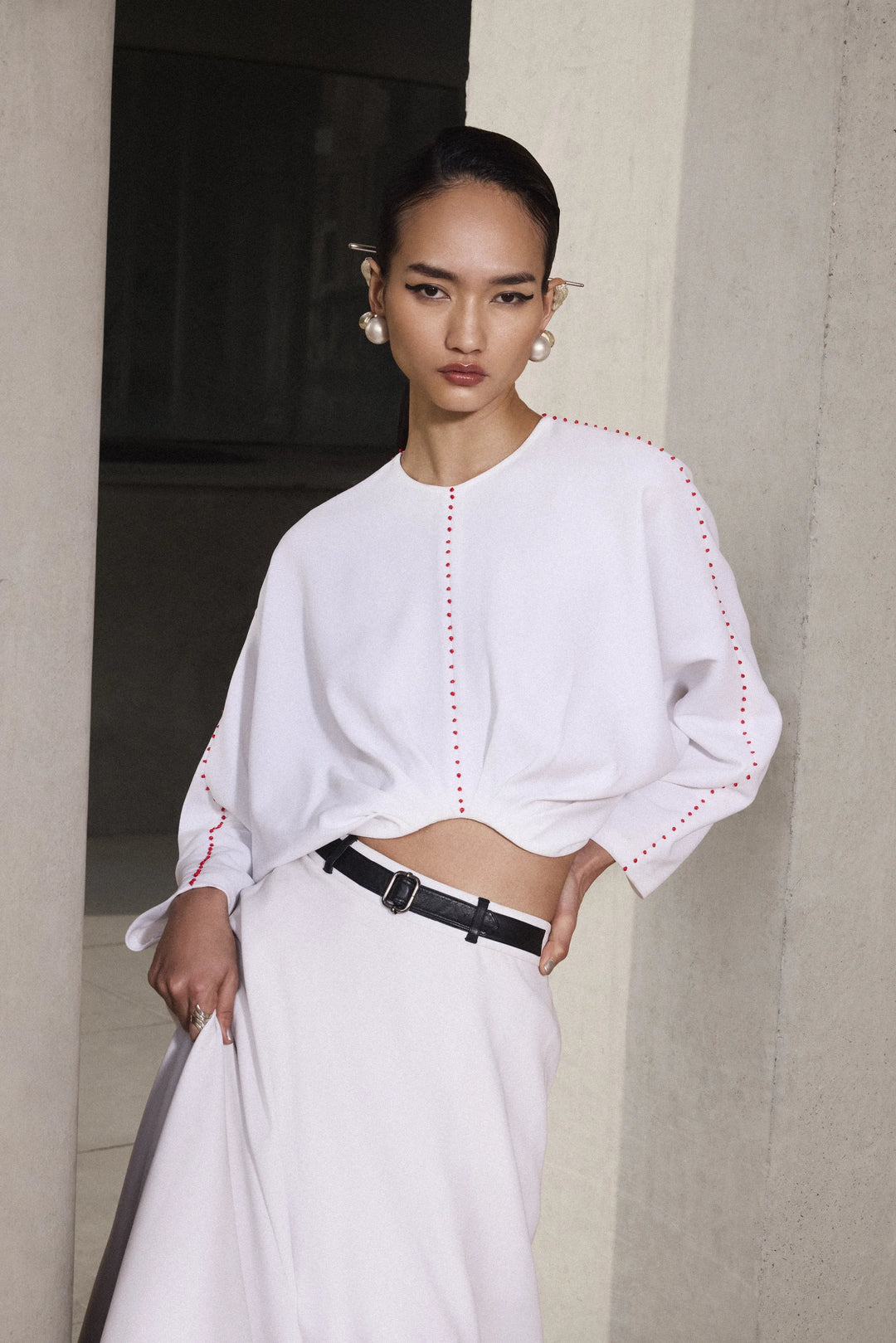 POPPY BORDER STATEMENT SKIRT WITH BLOUSE