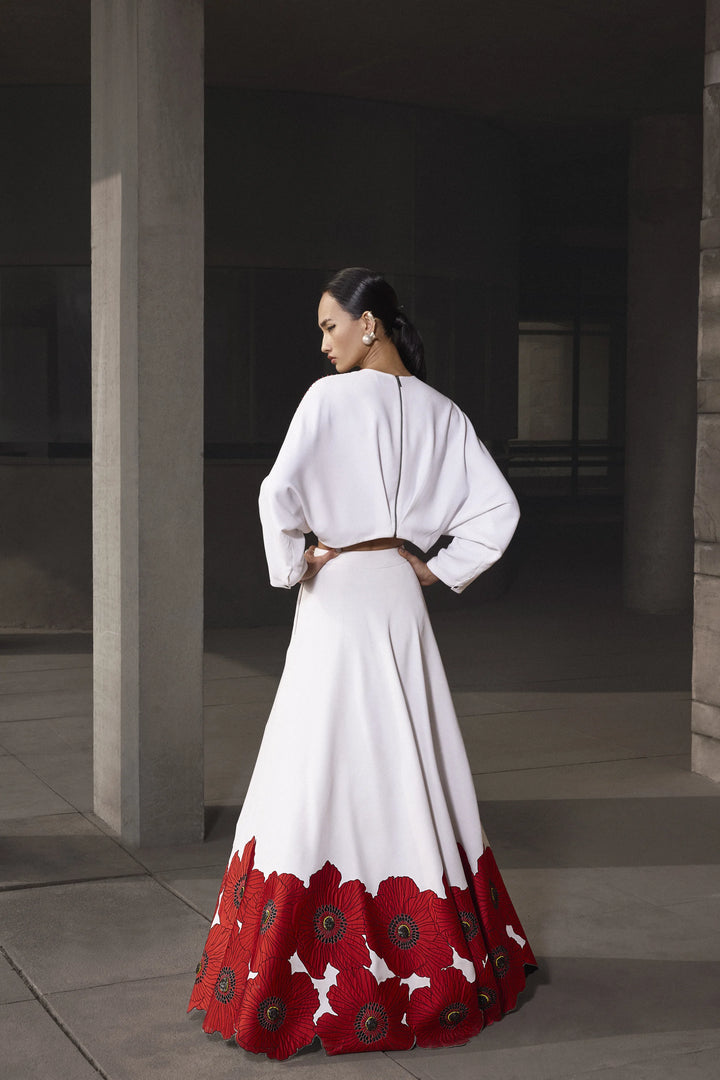 POPPY BORDER STATEMENT SKIRT WITH BLOUSE