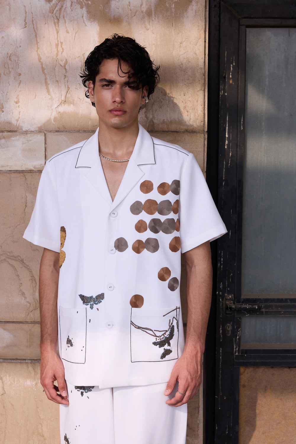 CIRCLE AND FLUTTER HALF SLEEVE SHIRT WITH BAGGY PANTS