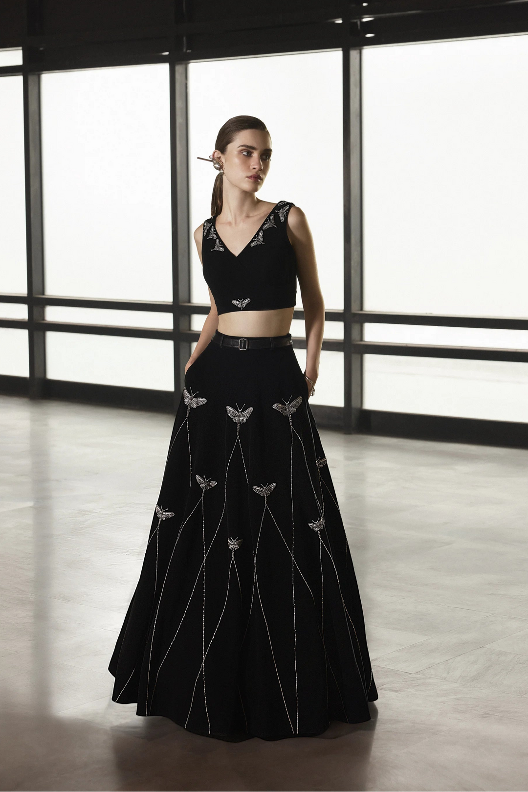 INSECT PRISM STATEMENT SKIRT WITH WRAP SLEEVELESS BLOUSE