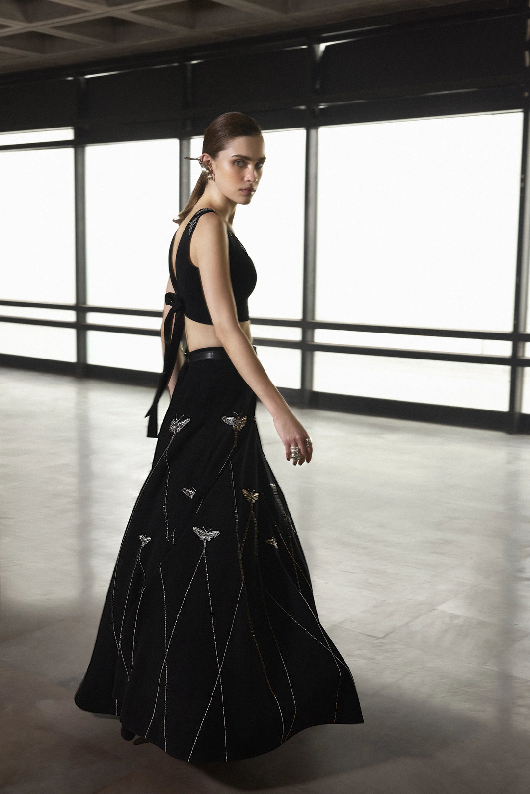 INSECT PRISM STATEMENT SKIRT WITH WRAP SLEEVELESS BLOUSE