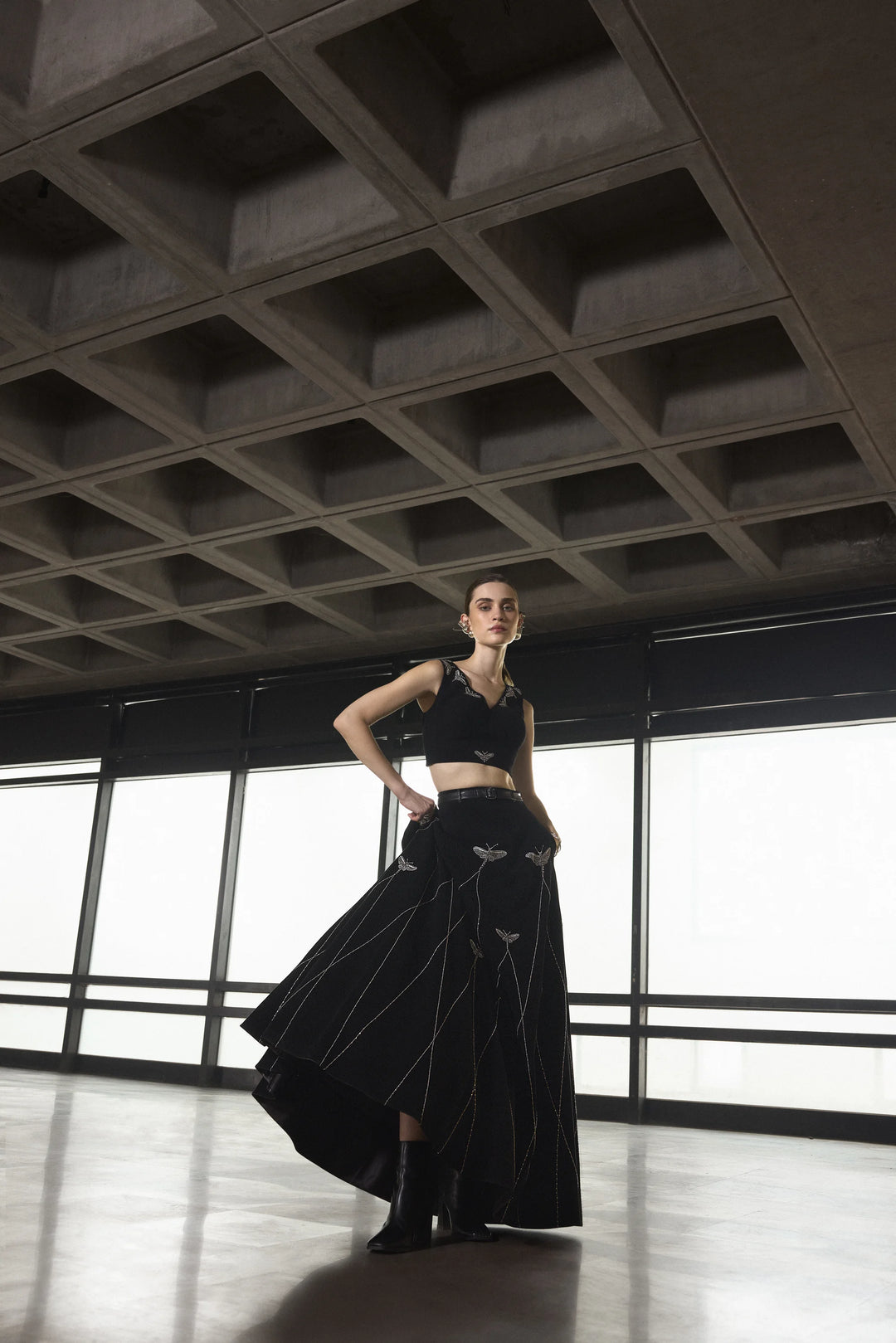 INSECT PRISM STATEMENT SKIRT WITH WRAP SLEEVELESS BLOUSE