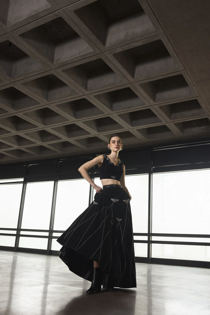 INSECT PRISM STATEMENT SKIRT WITH WRAP SLEEVELESS BLOUSE