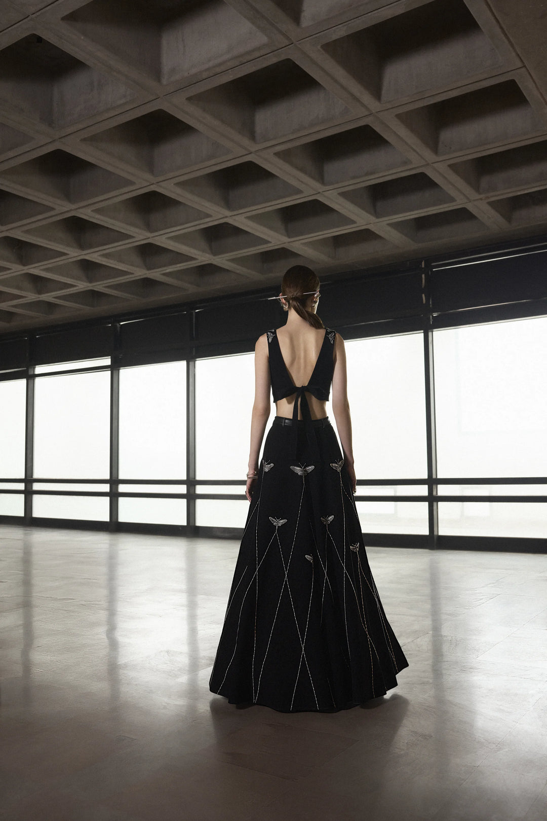 INSECT PRISM STATEMENT SKIRT WITH WRAP SLEEVELESS BLOUSE