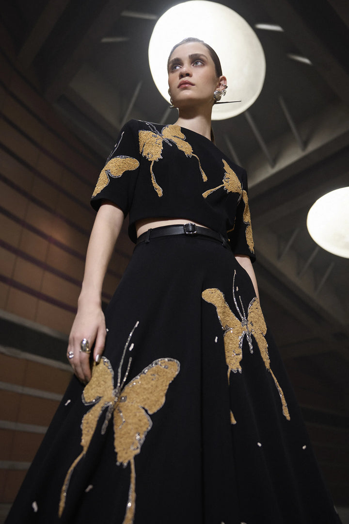 FADING BUTTERFLIES BLOUSE WITH STATEMENT SKIRT
