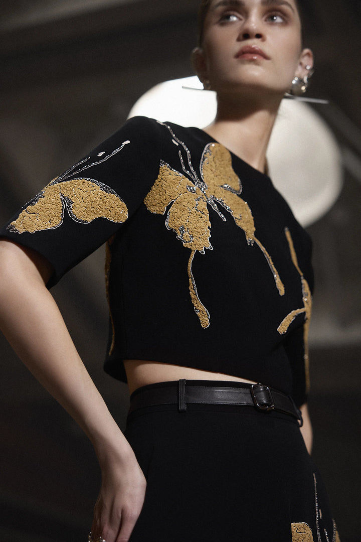 FADING BUTTERFLIES BLOUSE WITH STATEMENT SKIRT