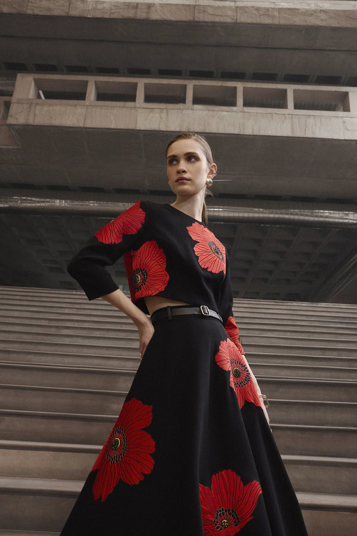 POPPY FLOWER BLOUSE WITH STATEMENT SKIRT