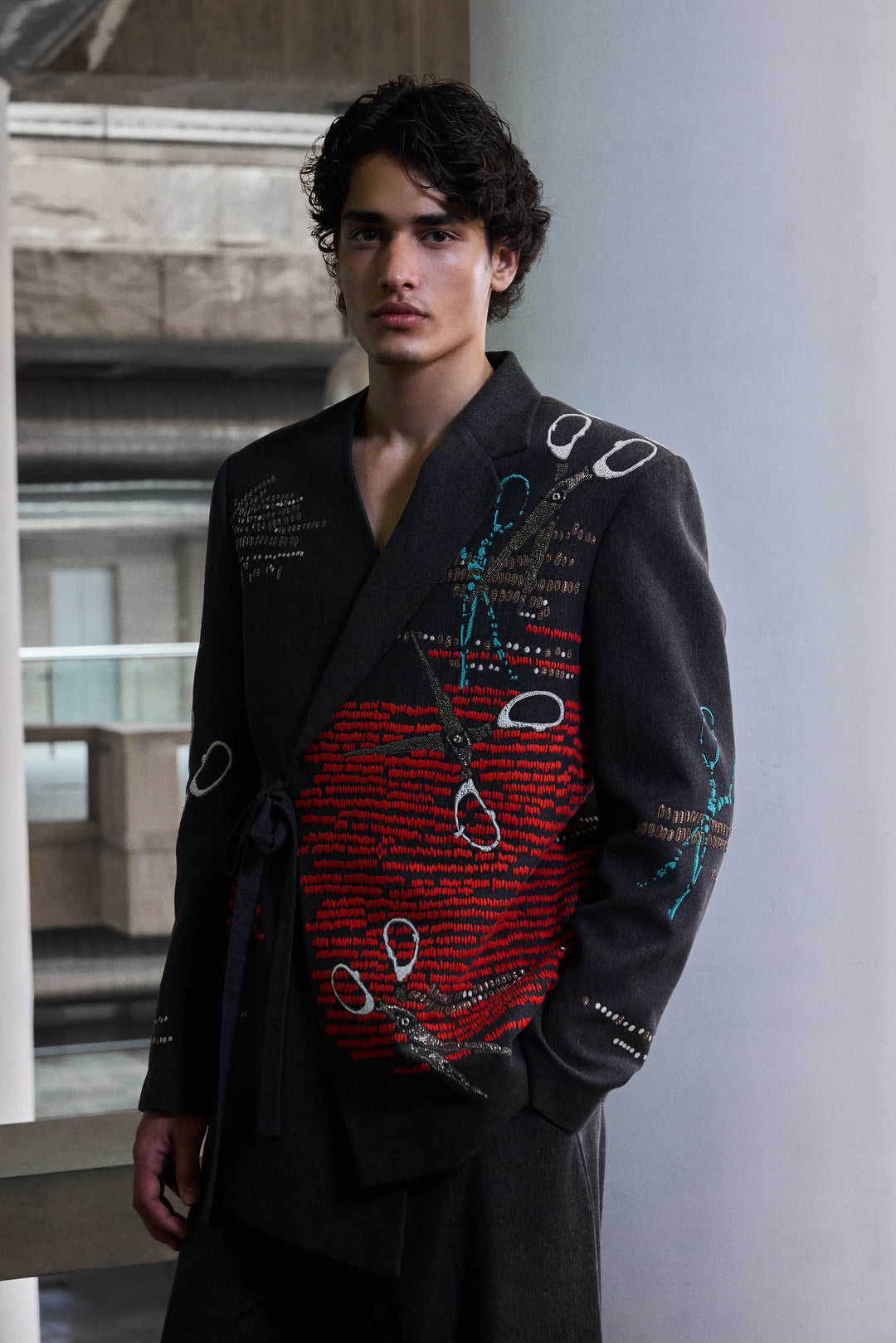 SCISSORS WRAP BLAZER WITH BAGGY PANTS