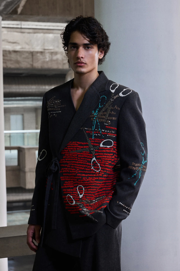 SCISSORS WRAP BLAZER WITH BAGGY PANTS