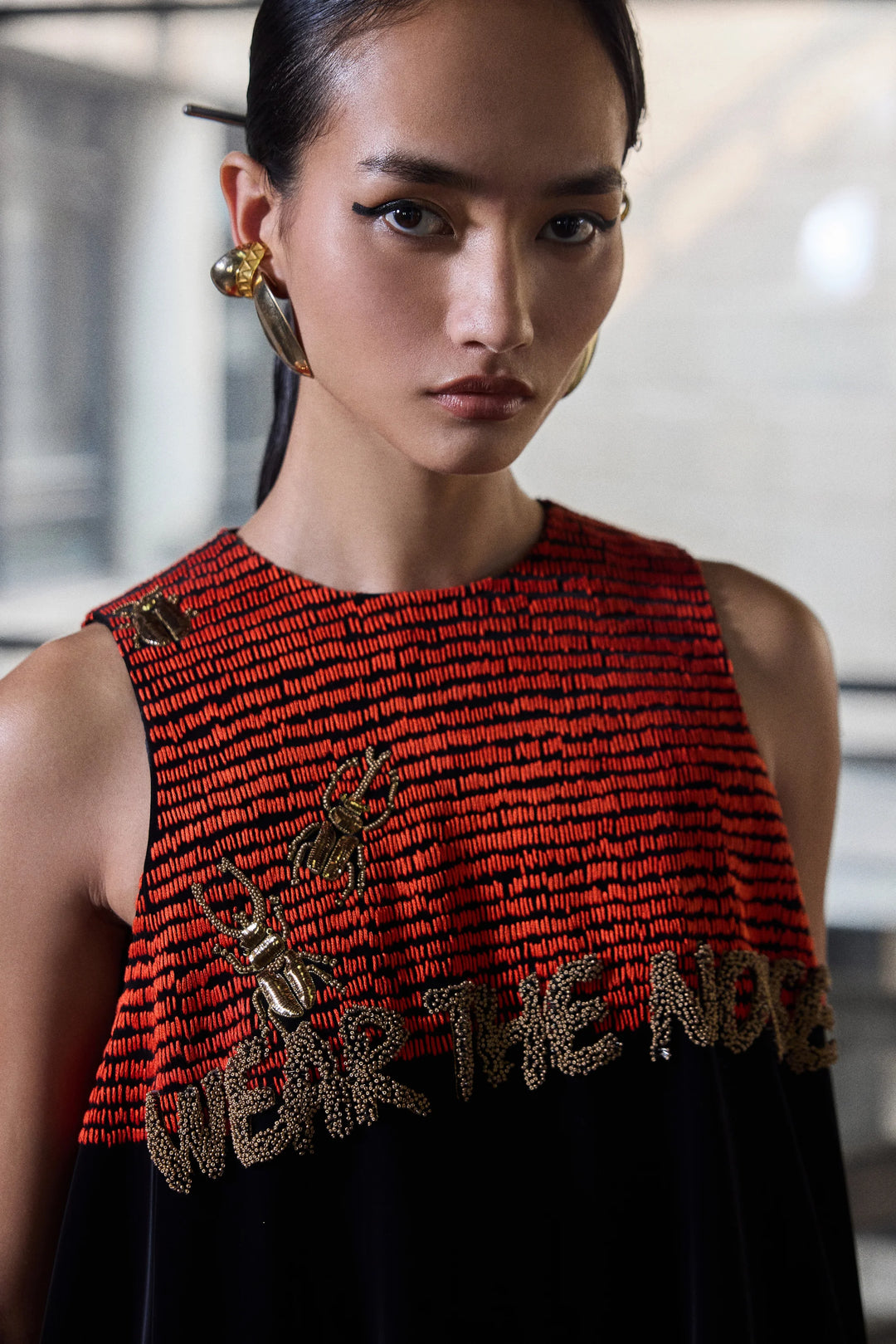LINES AND INSECT BALOON MINI DRESS