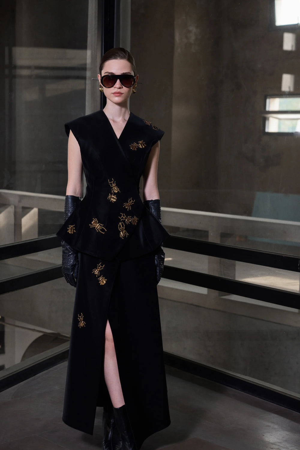 INSECT WRAP JACKET WITH ASYMMETRIC WRAP SKIRT