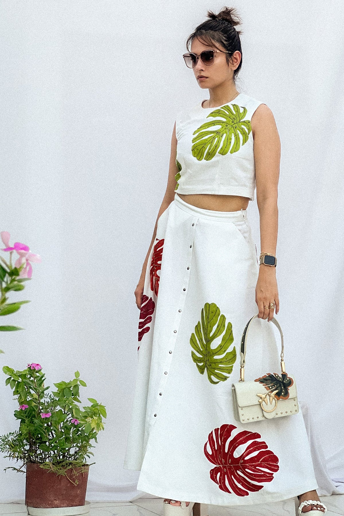 Shraddha Singh in Monstera Leaf Crop Top & Skirt