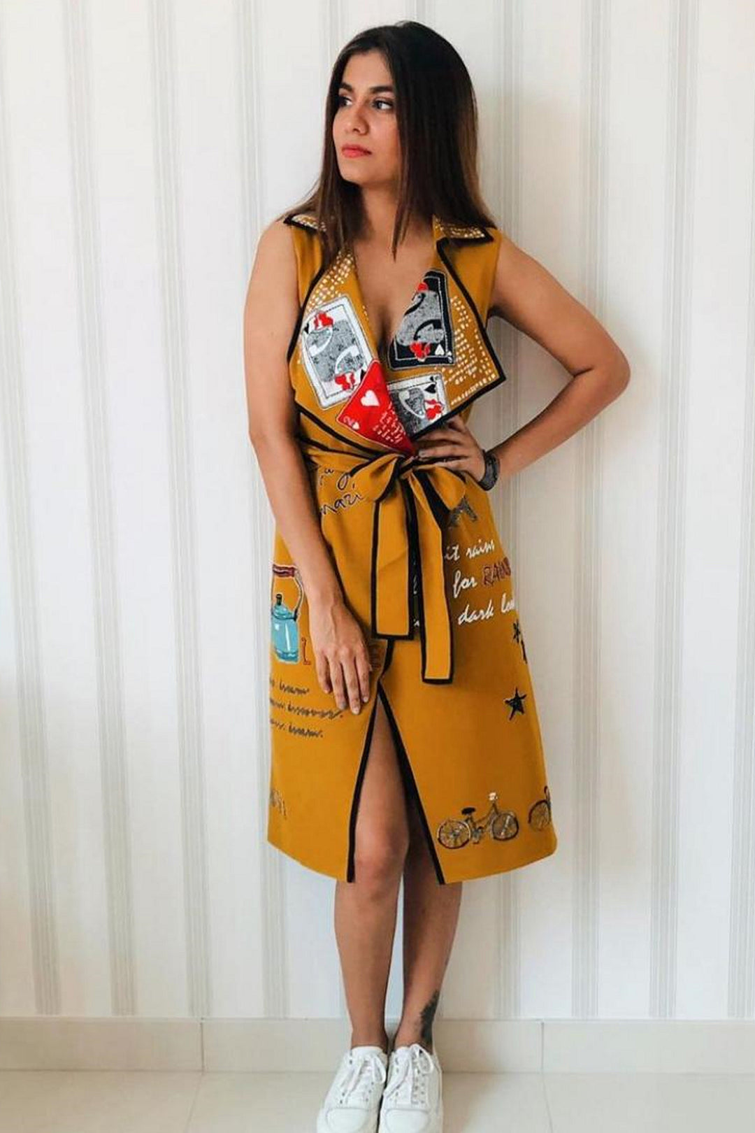 Shreya Dhanwantari In Happiness In Rainbow Wrap Jacket Dress With Belt