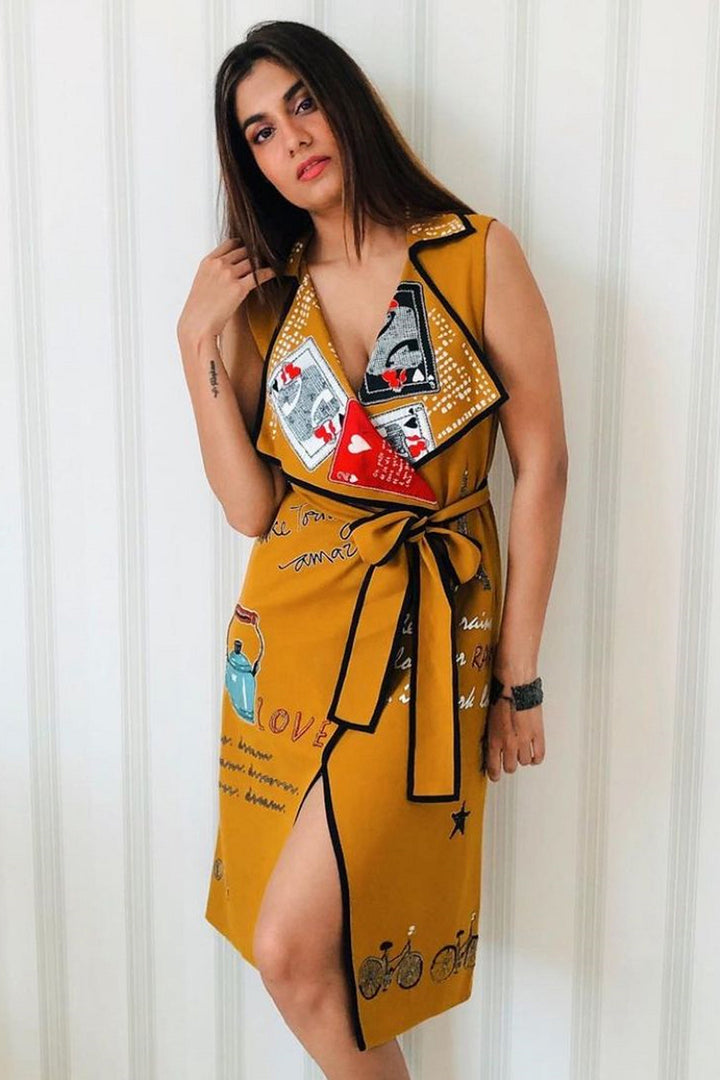 Shreya Dhanwantari In Happiness In Rainbow Wrap Jacket Dress With Belt