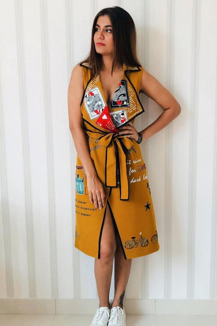 Shreya Dhanwantari In Happiness In Rainbow Wrap Jacket Dress With Belt
